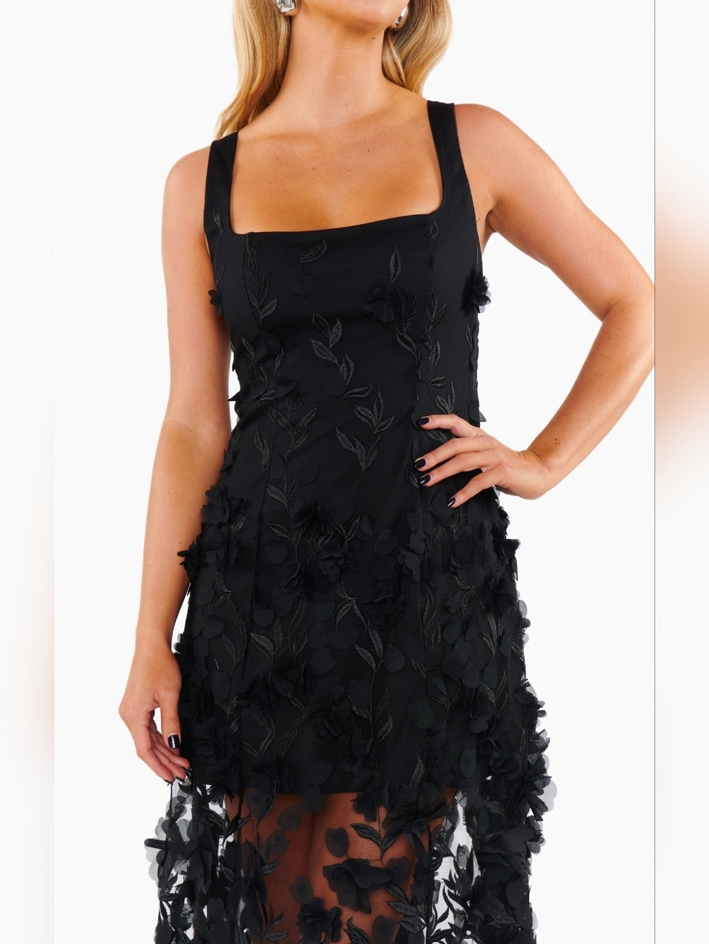 Show Me Your Mumu Stephanie Black 3D Floral Dress M Wedding Party Prom Formal - Picture 5 of 12